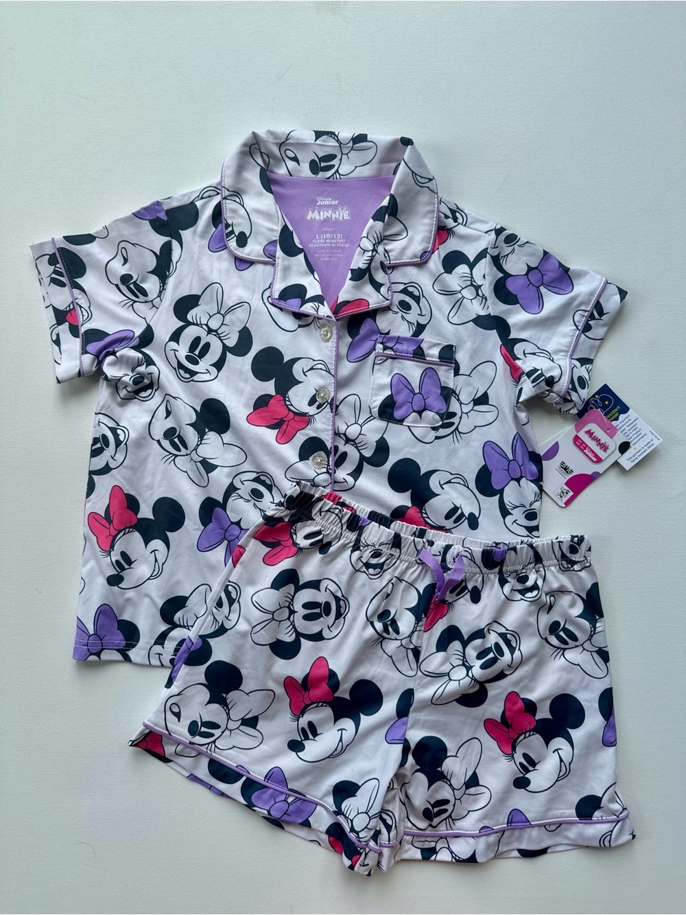 Disney Junior Minnie Mouse Print Purple and Pink Kids Pajama Set Large (11/12)